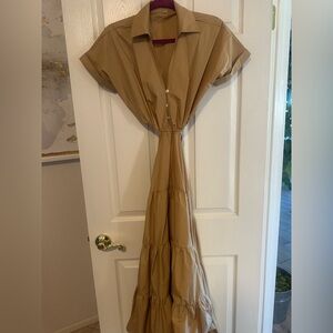 Open Back Khaki Dress
